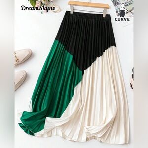 Color Block Accordion Pleated Maxi Skirt 5XL